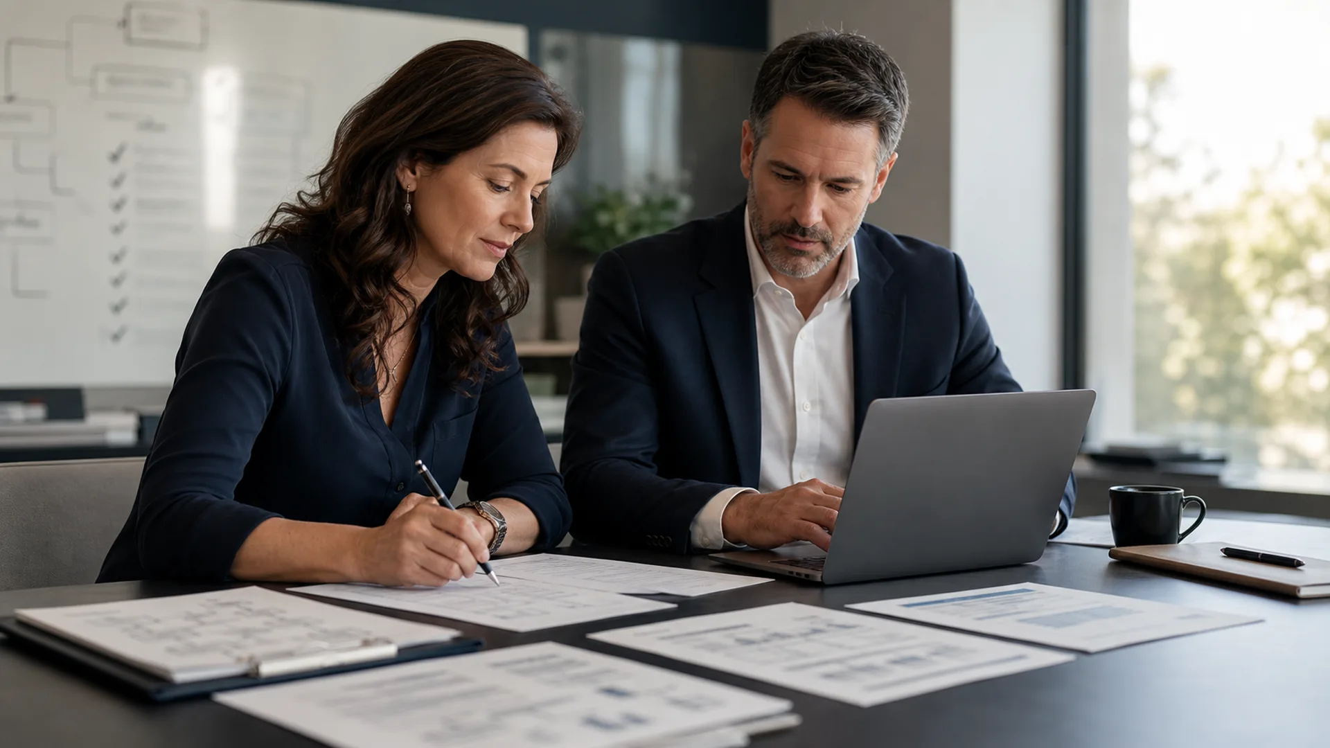 A business owner working through options at a desk